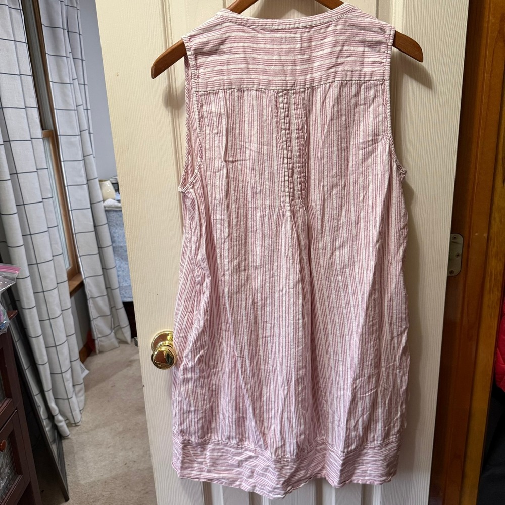 Faherty Womens XL Red White Striped Pintuck Sleeveless Mini Dress Shift - Picture 10 of 11